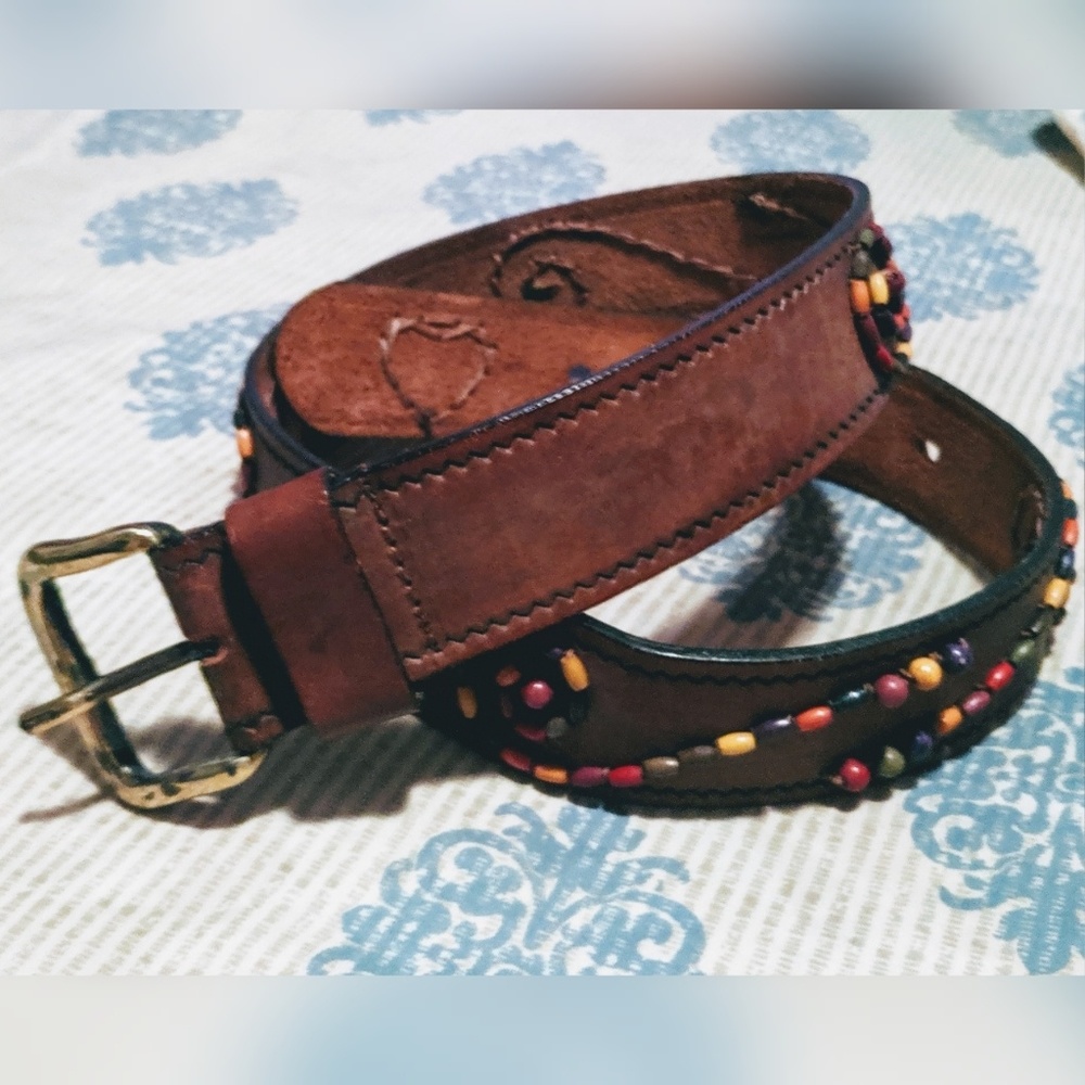 Genuine Leather Beaded Belt by The Limited M